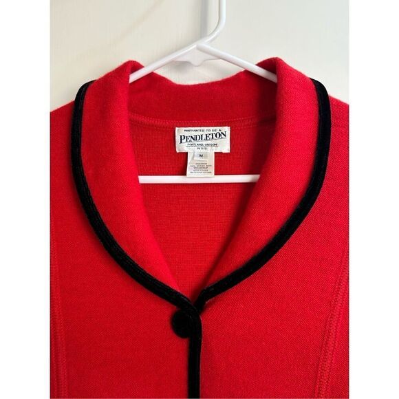 Pendleton women’s size M petite 100% wool red/ black sweater cardigan *see notes - Picture 3 of 9